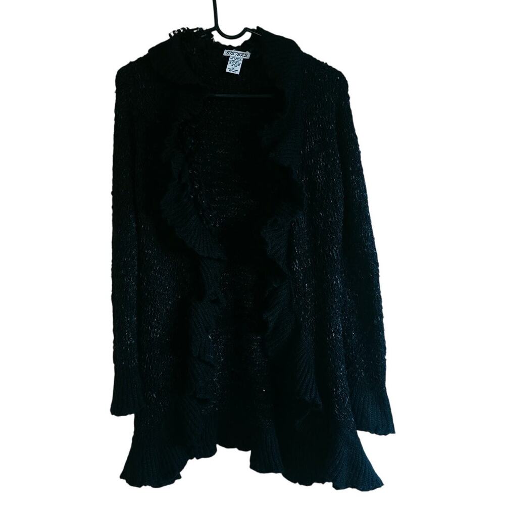 Y2k Sisters black ruffle feathered black cardigan size medium whimsygoth
